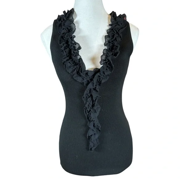 White House Black Market Black Ruffled Tank Top - Picture 5 of 5